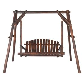 6.5ft Hardwood Patio Garden Outdoor Porch Swing With Stand, Rustic Loveseat Swing Chair For 2 Person, Carbonized (Option: Defaulttitle)